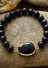 Boho Bracelet, Stretchy Bracelet, Blue Lapis Luzuli and Black Agate
